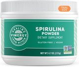 Vimergy spirulina envase frontal mostrando presentación de 135 g y diseño claro