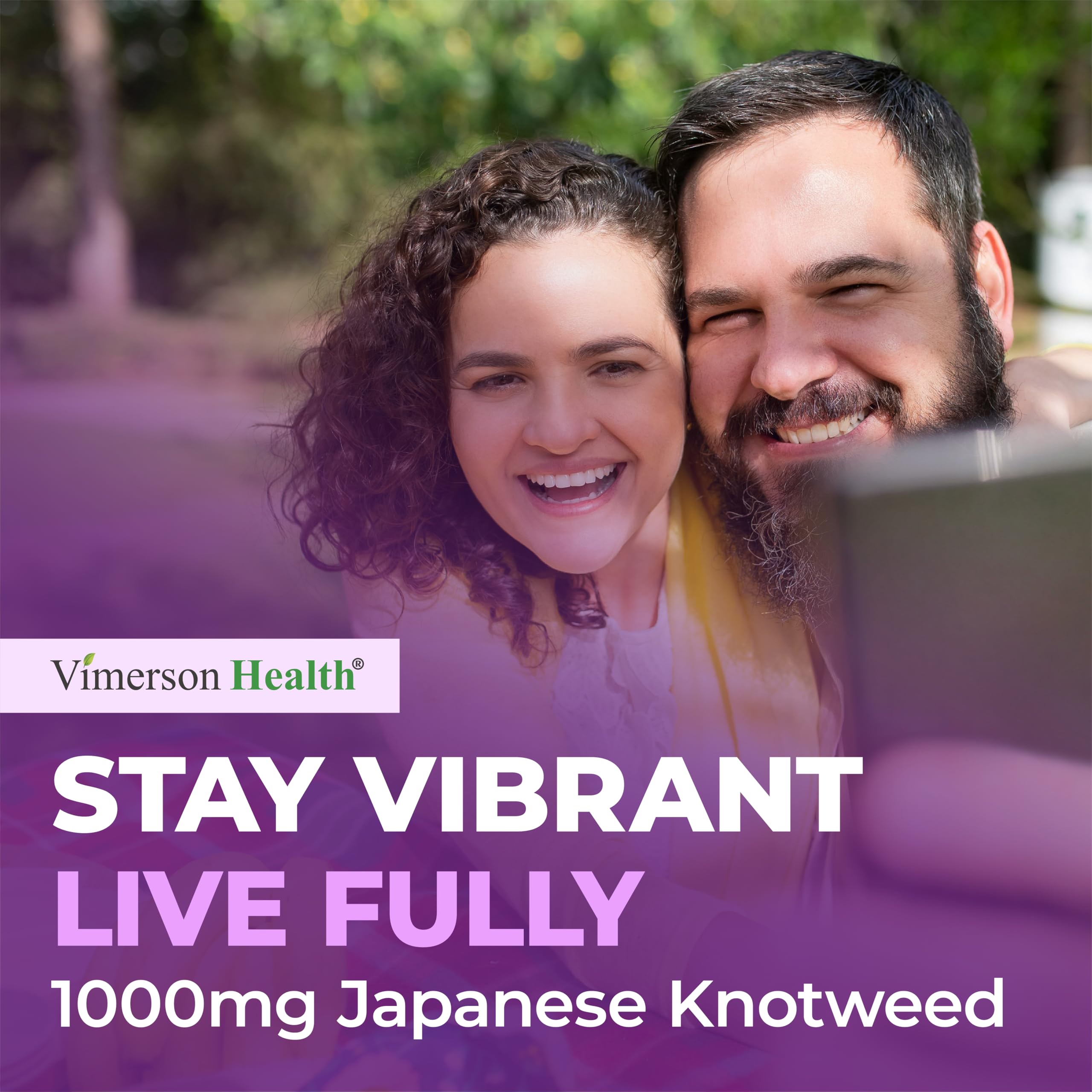 Vimerson Health ingredientes naturales (knotweed, té verde, uva) en primer plano, beneficio antioxidante