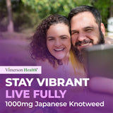 Vimerson Health ingredientes naturales (knotweed, té verde, uva) en primer plano, beneficio antioxidante
