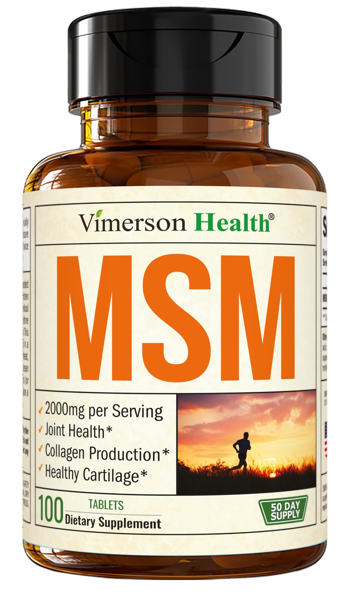 Vimerson Health botella frontal y etiqueta clara, confianza y pureza