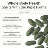 Vimerson Health etiqueta detallada resaltando vitaminas, minerales y formas queladas