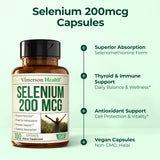 Vimerson Health etiqueta nutricional que muestra 200 mcg por cápsula y pureza