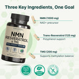 VINATURA etiqueta con detalle de 1000 mg NMN y trans-resveratrol