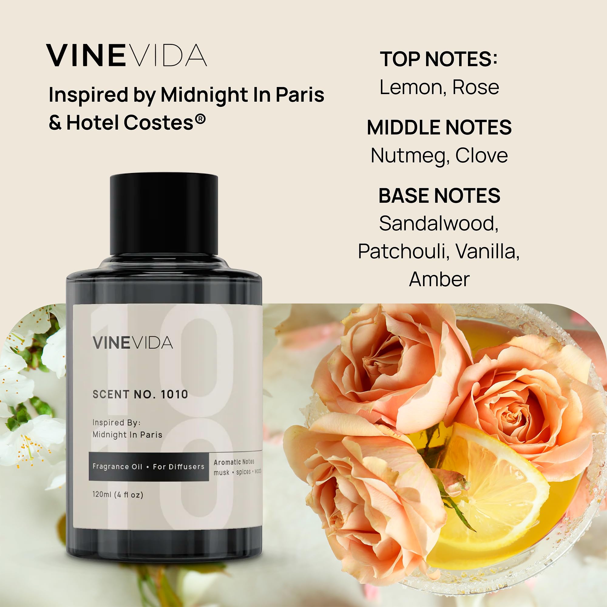 VINEVIDA etiqueta en primer plano indicando número de fragancia y seguridad