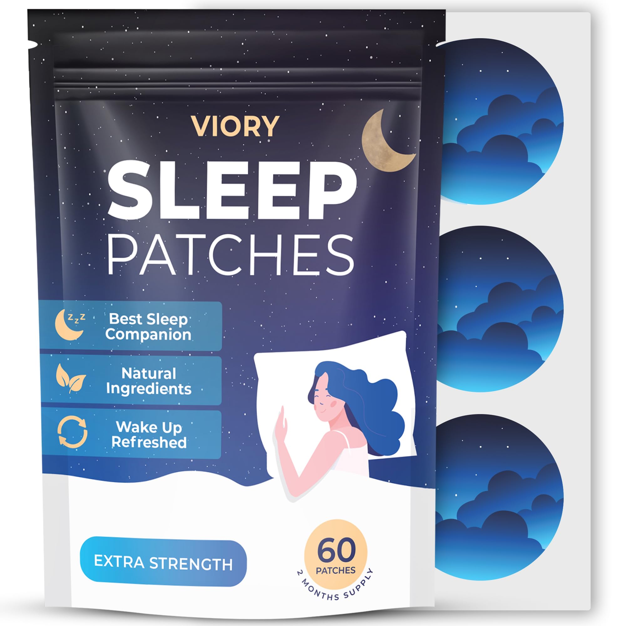 VIORY empaque frontal mostrando caja y parches, beneficio conveniencia