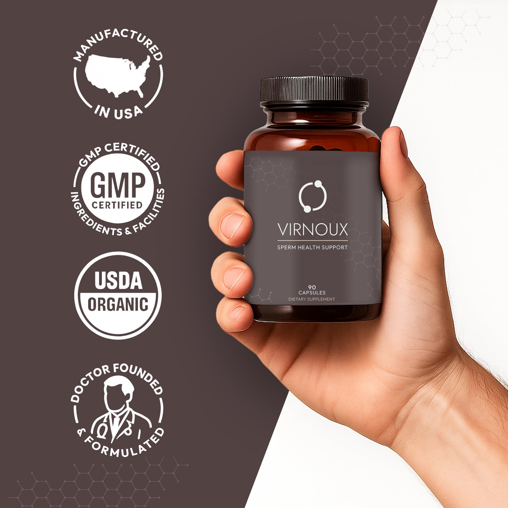 Virnoux etiqueta de ingredientes que resalta calidad y pruebas de pureza