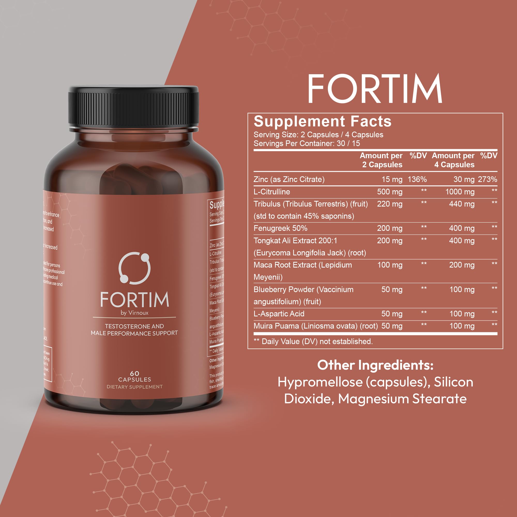 Virnoux Fortim cápsulas cerca, visual de pureza y dosificación