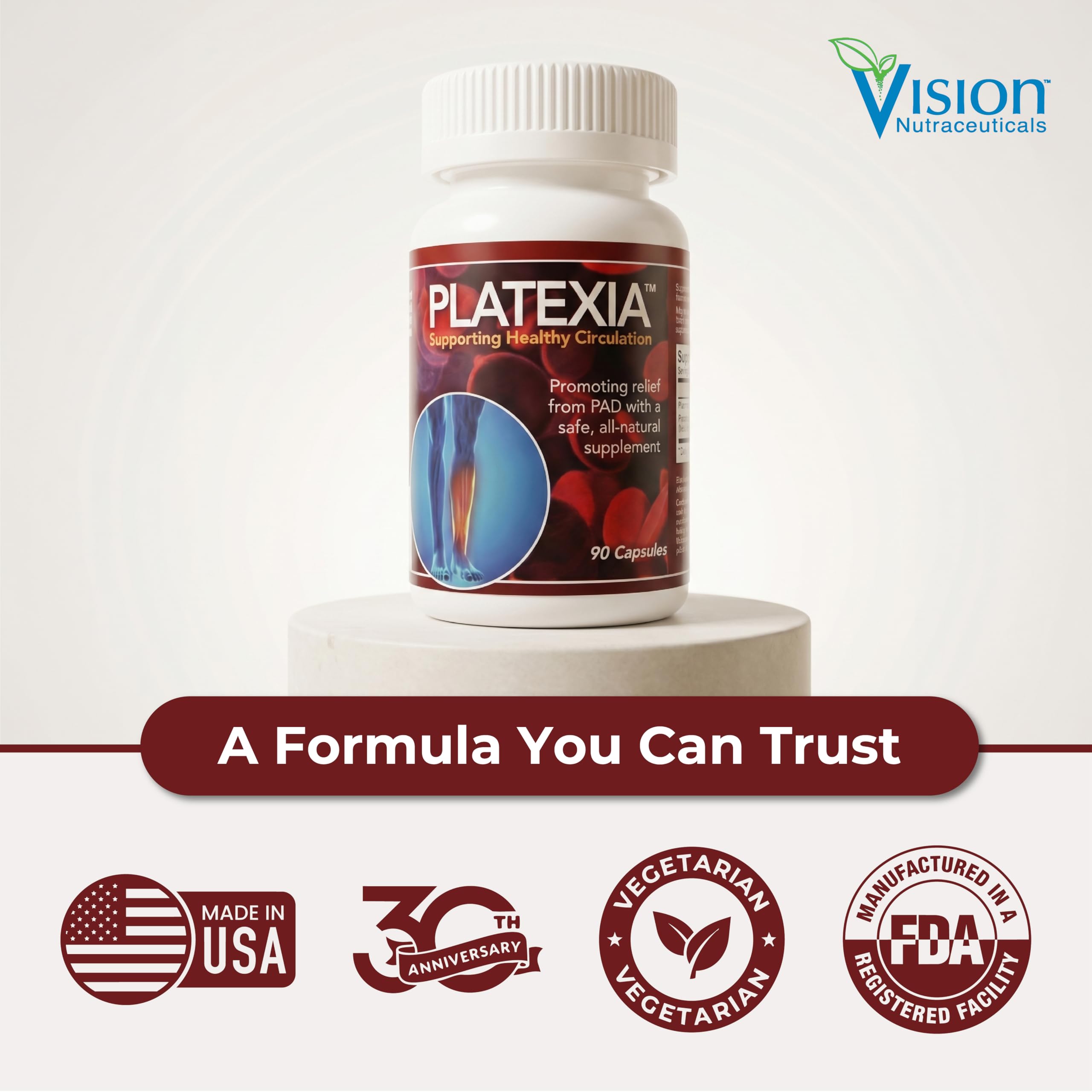 Vision Nutraceuticals botella abierta con cápsulas, vista de contenido