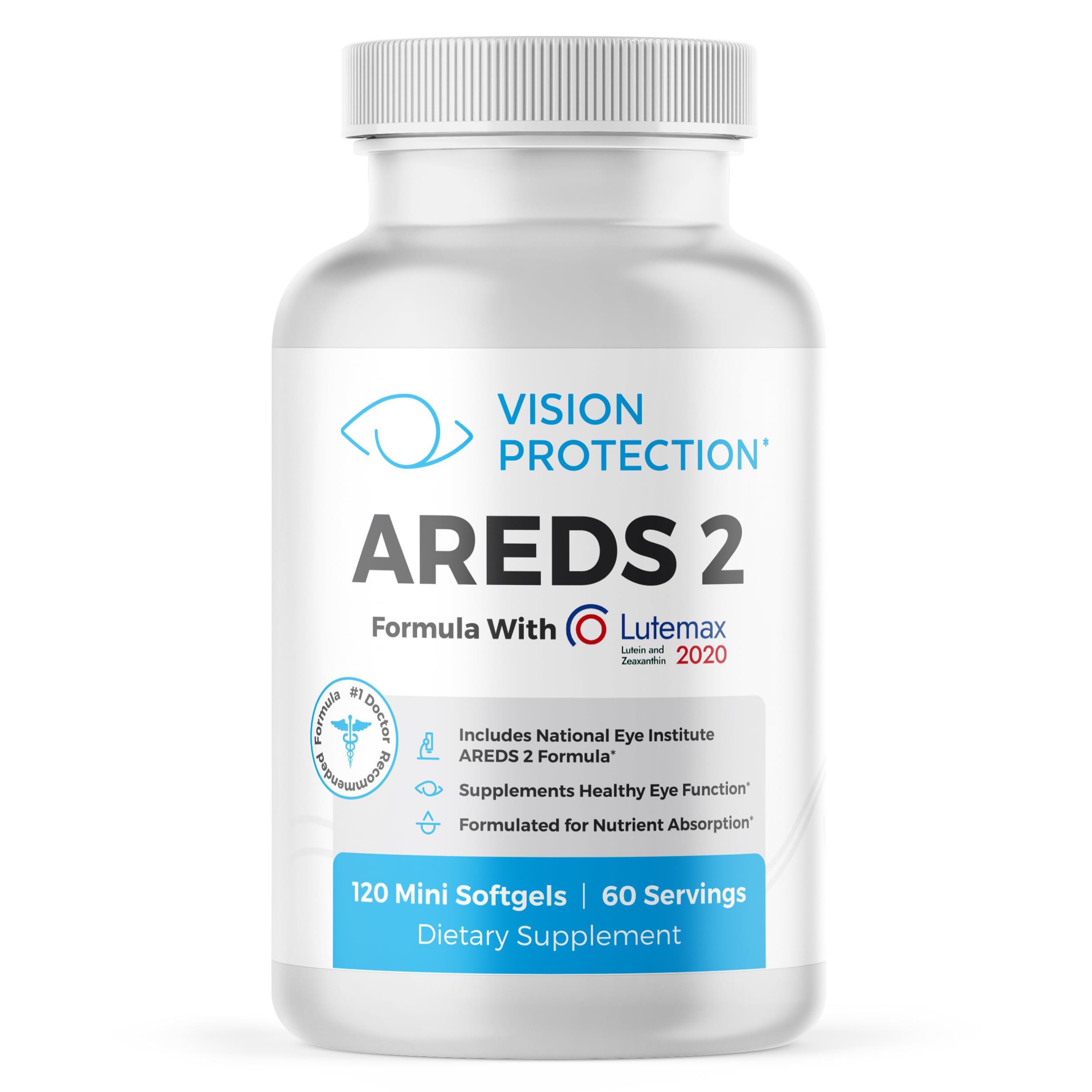 VISION PROTECTION frasco frontal mostrando 120 cápsulas y beneficio de soporte ocular