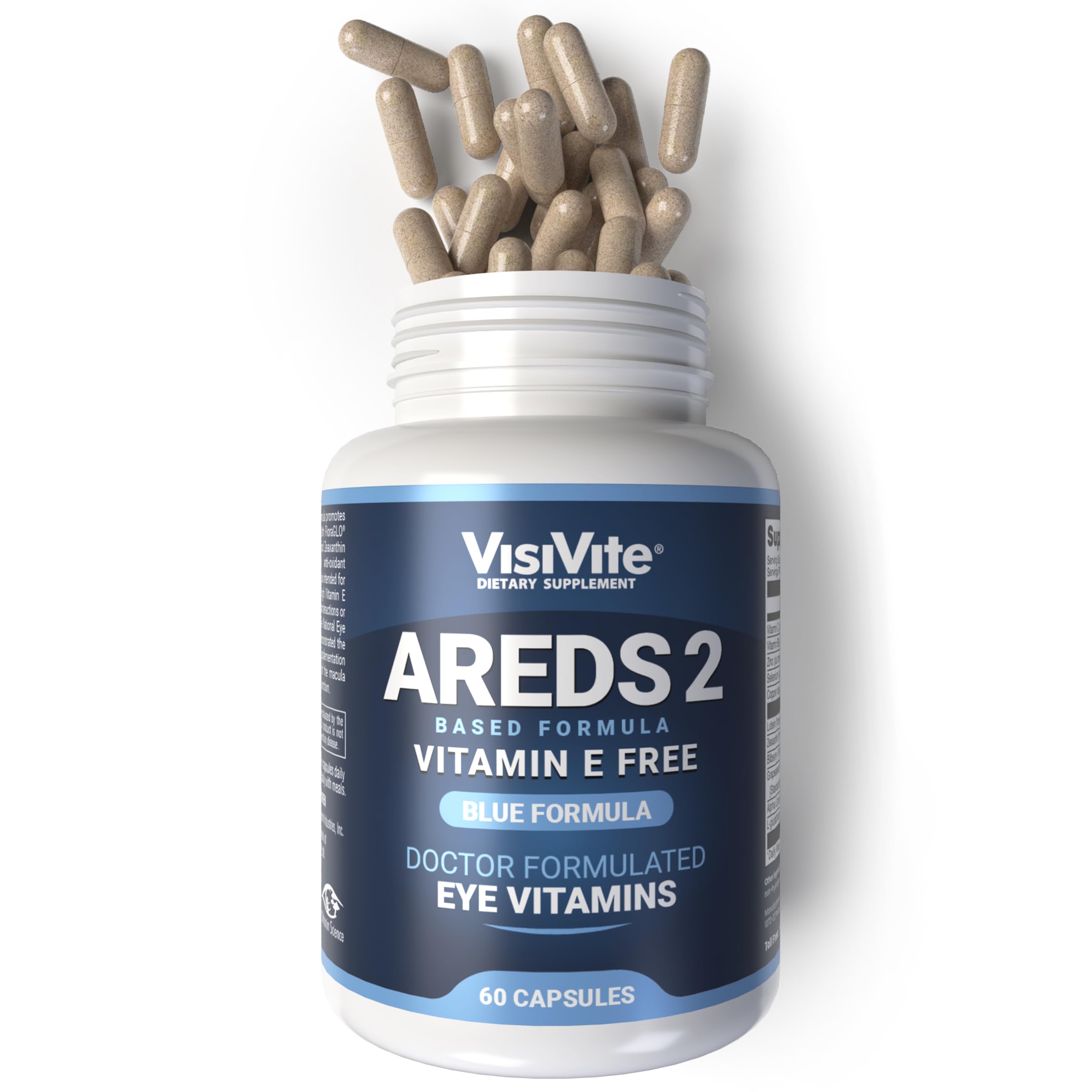 VisiVite frasco delantero AREDS2 sin vitamina E mostrando etiqueta clara