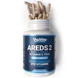 VisiVite frasco delantero AREDS2 sin vitamina E mostrando etiqueta clara