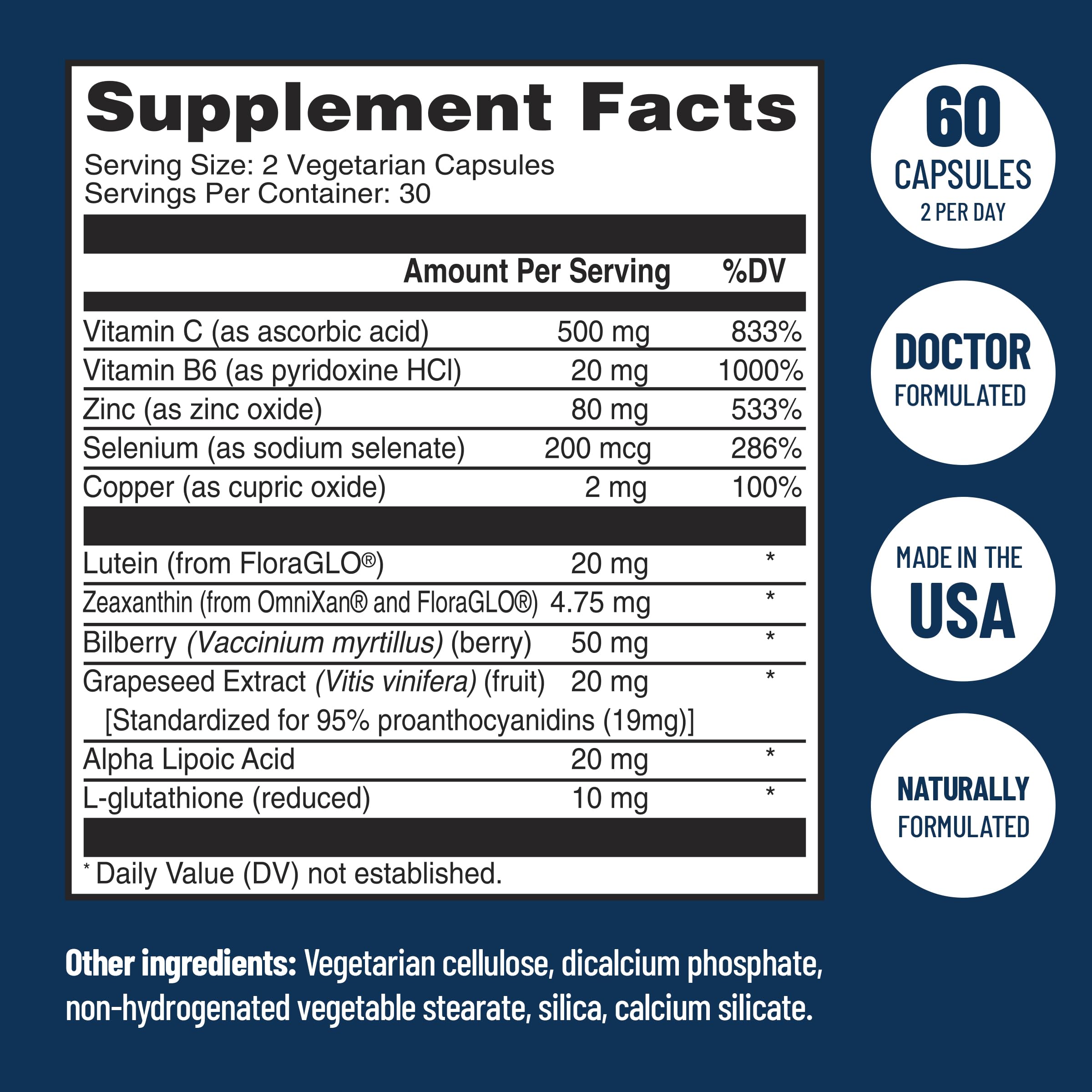 VisiVite ingredientes clave como zinc y vitamina C para apoyo ocular