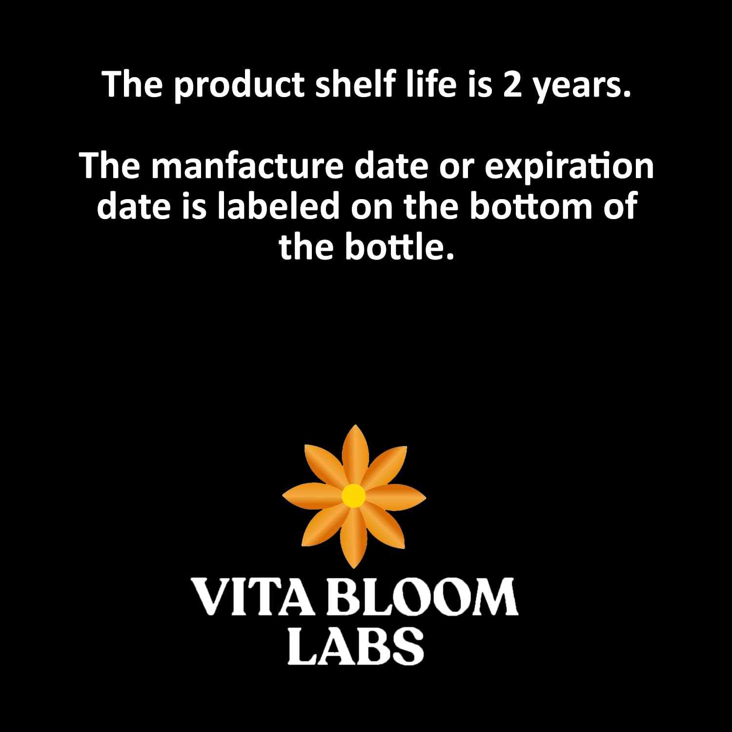 Vita Bloom Labs base del frasco con código de lote y fecha de caducidad