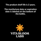 Vita Bloom Labs base del frasco con código de lote y fecha de caducidad