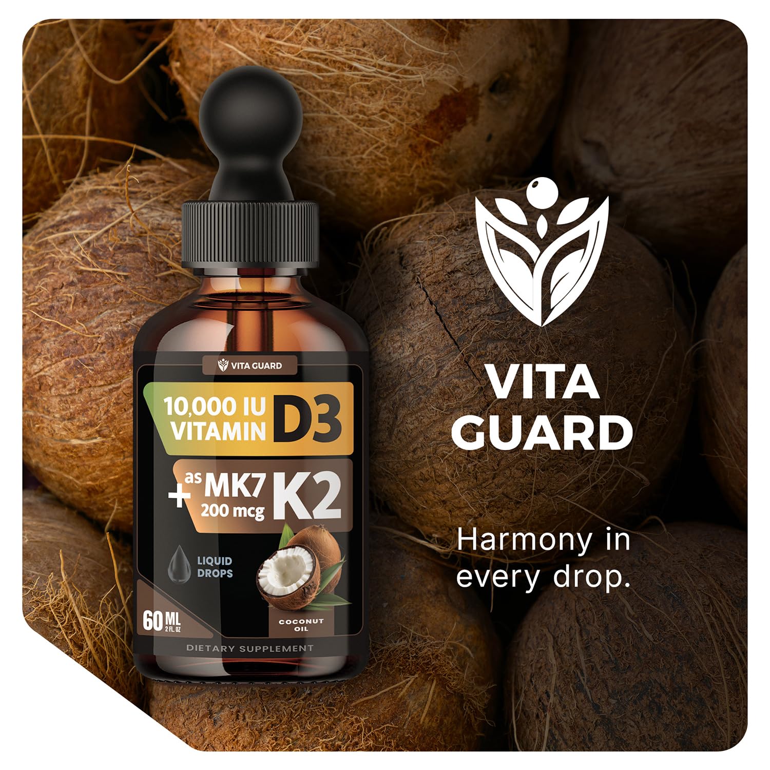 Vita Guard frasco en cocina junto a alimentos, integración en rutina diaria.