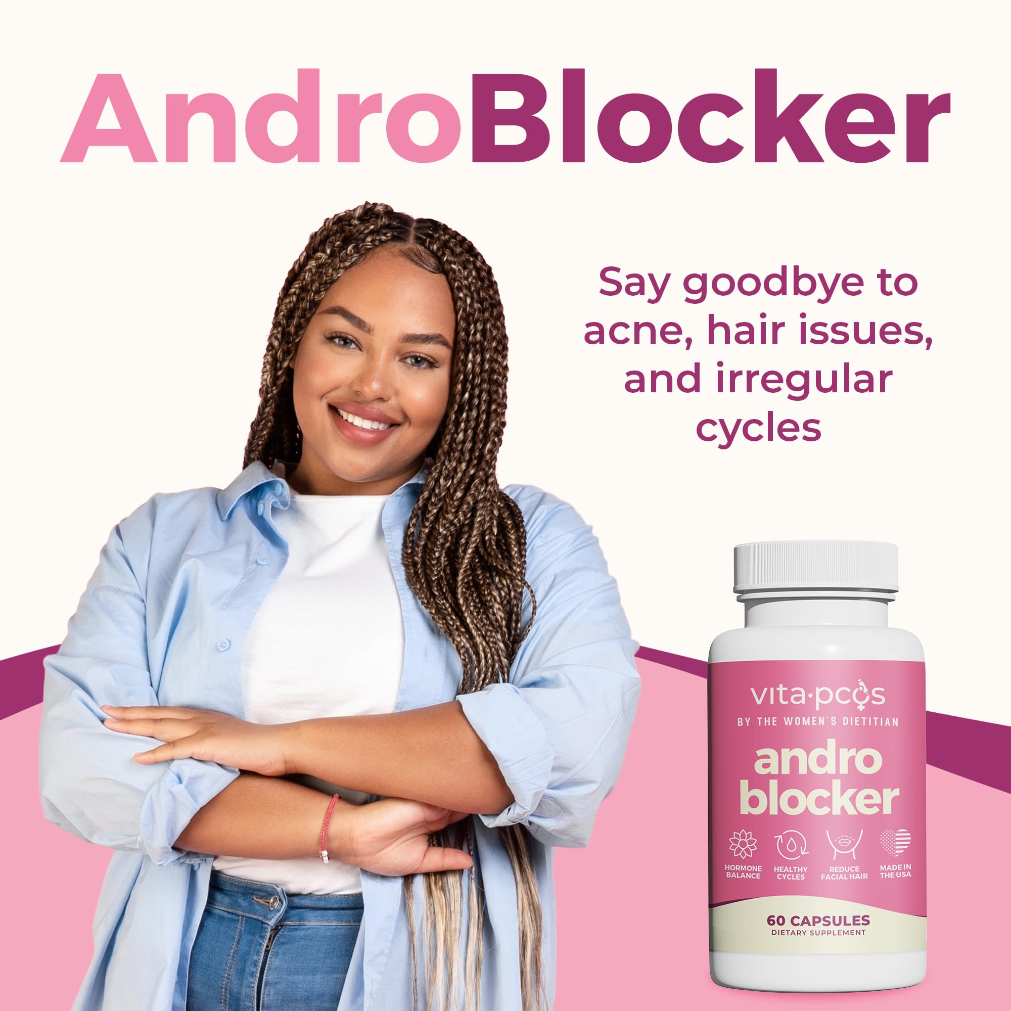 VITA-PCOS AndroBlocker cápsulas en primer plano para apreciar textura