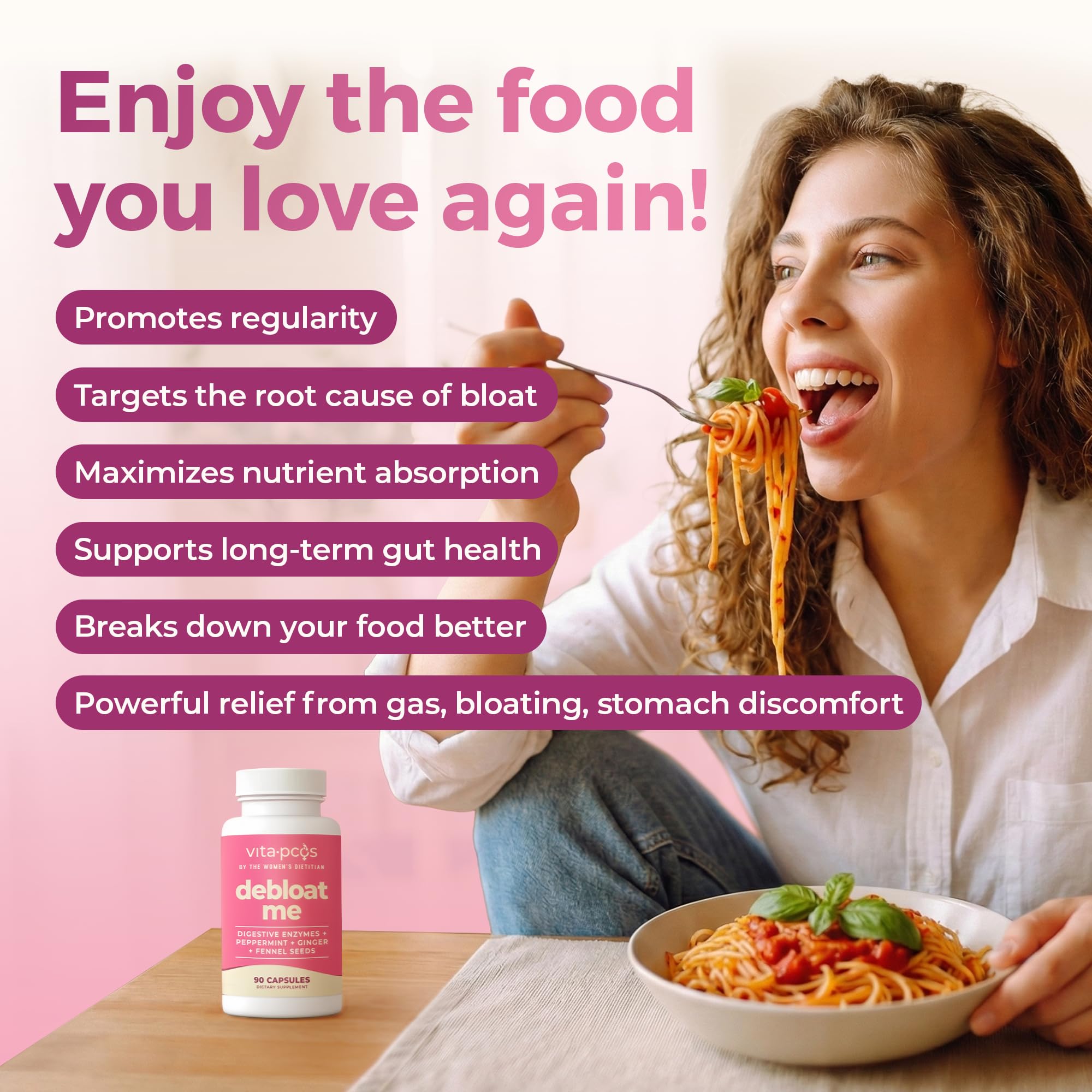 VITA-PCOS suplemento junto a plato para vista de uso con comidas