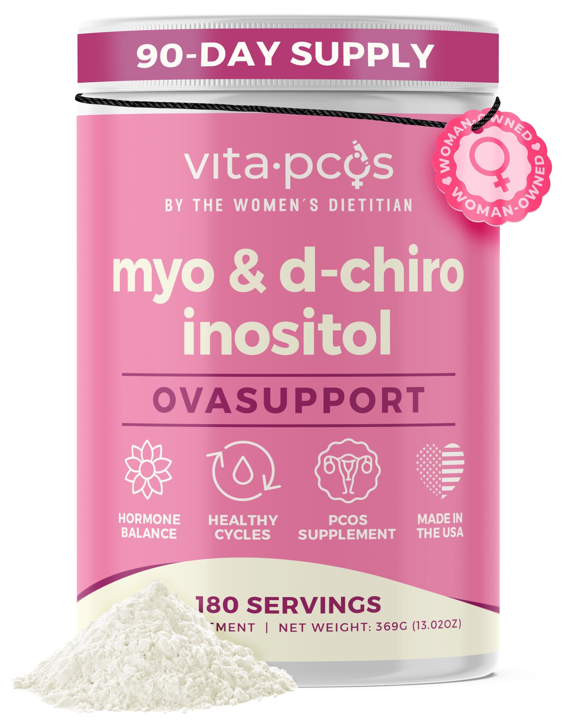 VITA-PCOS envase frontal claro que muestra el producto y su dosificación