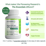 Vita Pioneering Research cápsula en mano para comparar tamaño y dosificación