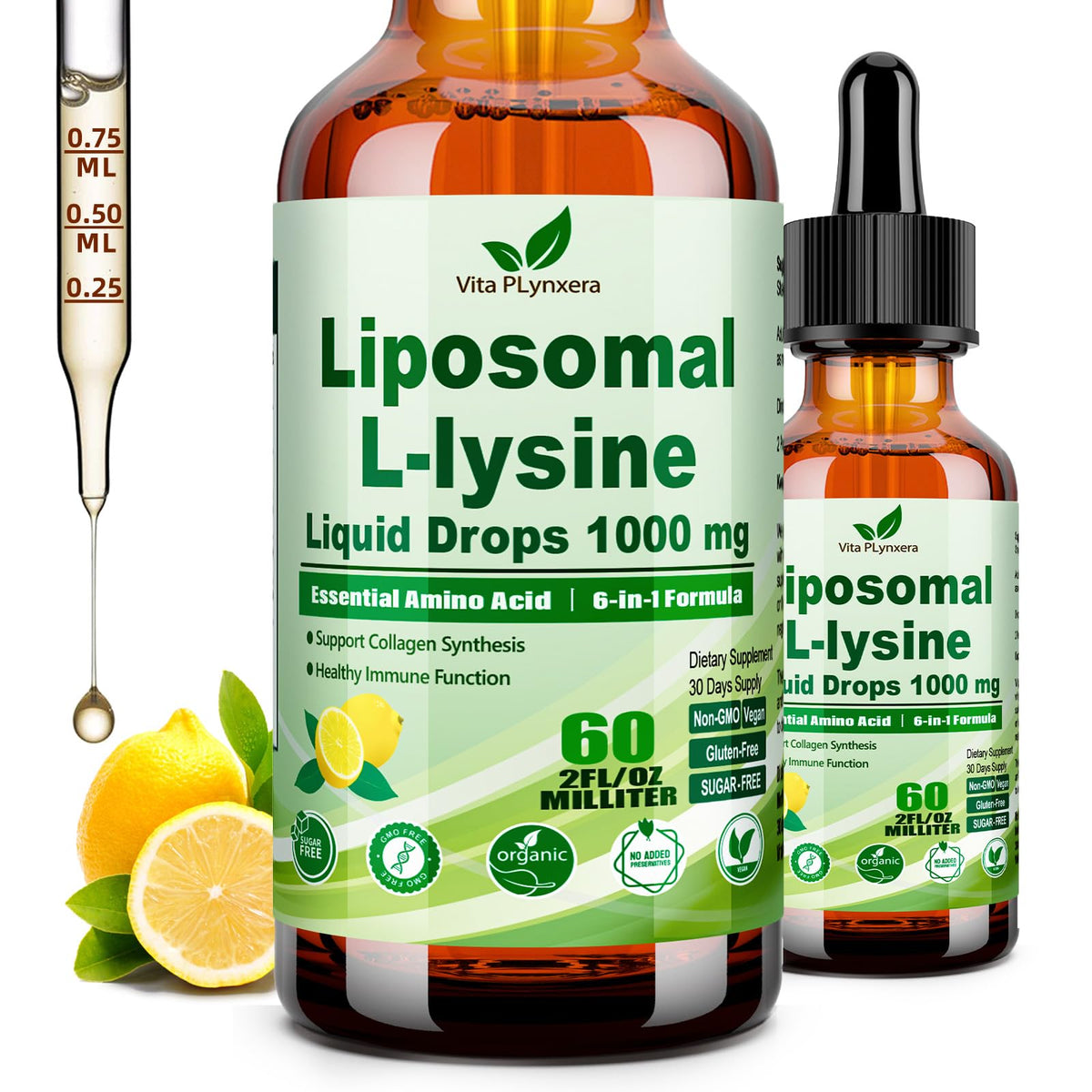 Vita PLynxera frasco frontal liposomal Lysine muestra dosificador fácil