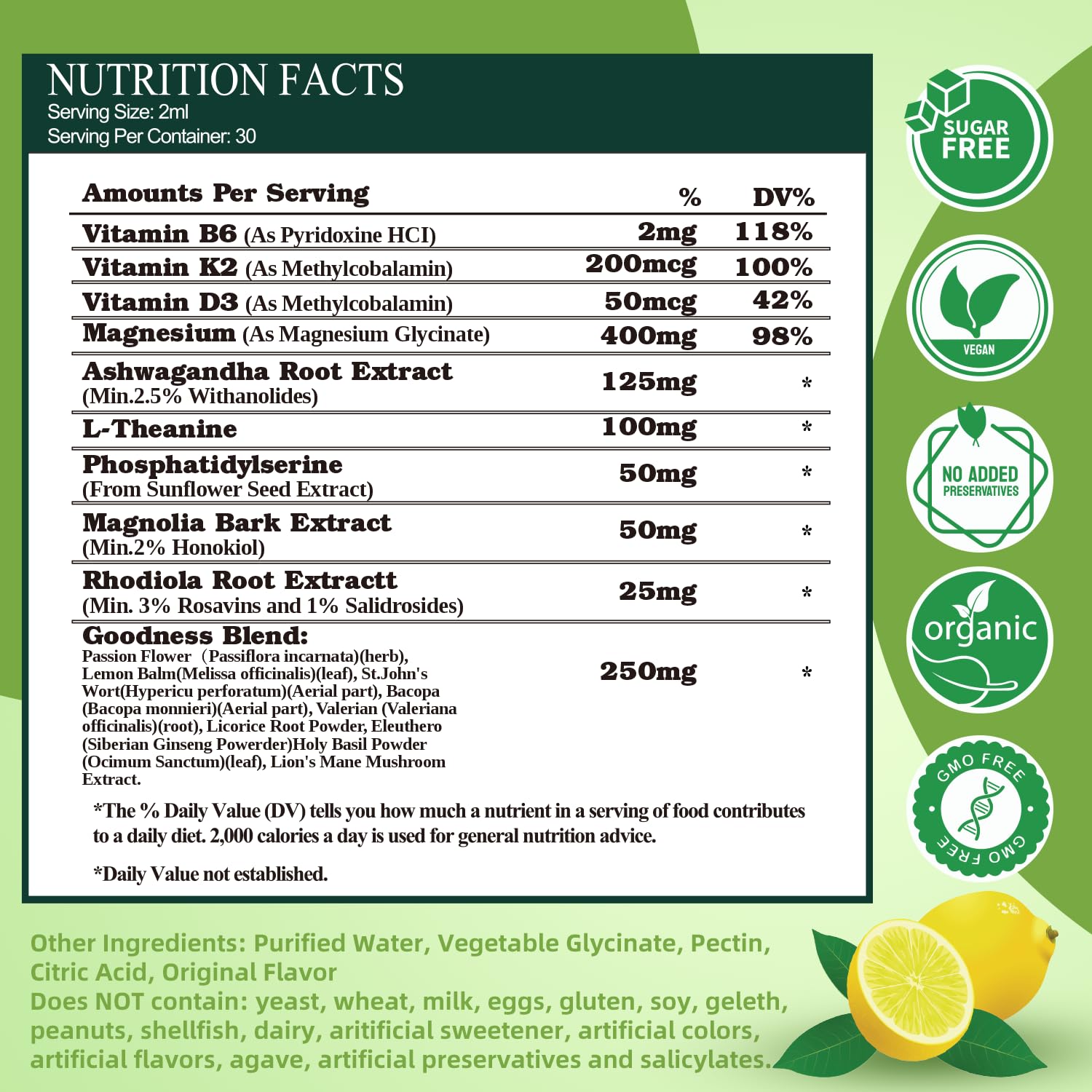 Vita PLynxera tabla de ingredientes resaltando vitaminas y hierbas clave