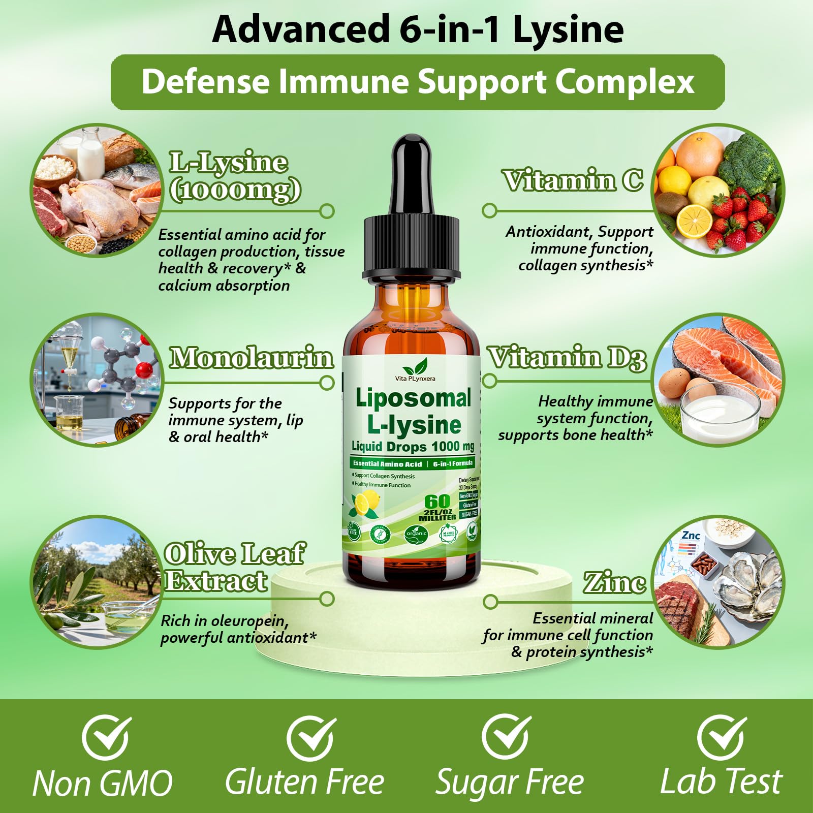 Detalle de gotas mostrando textura liposomal y beneficio de biodisponibilidad