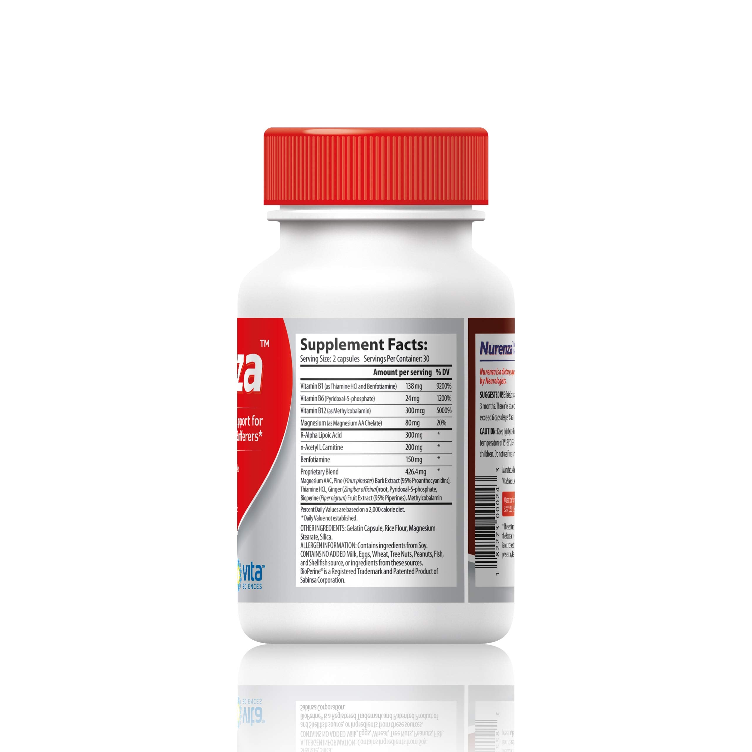 Vita Sciences Nurenza cápsula con guía de dosis diaria visible