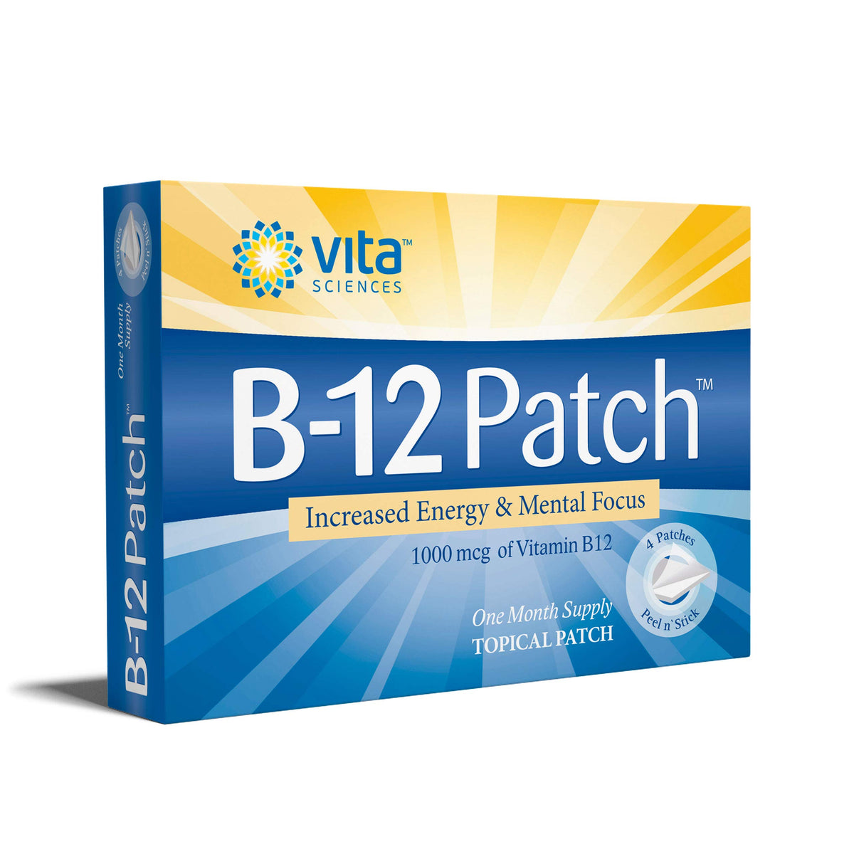 Vita Sciences parche B12 frontal mostrando el empaque y duración semanal