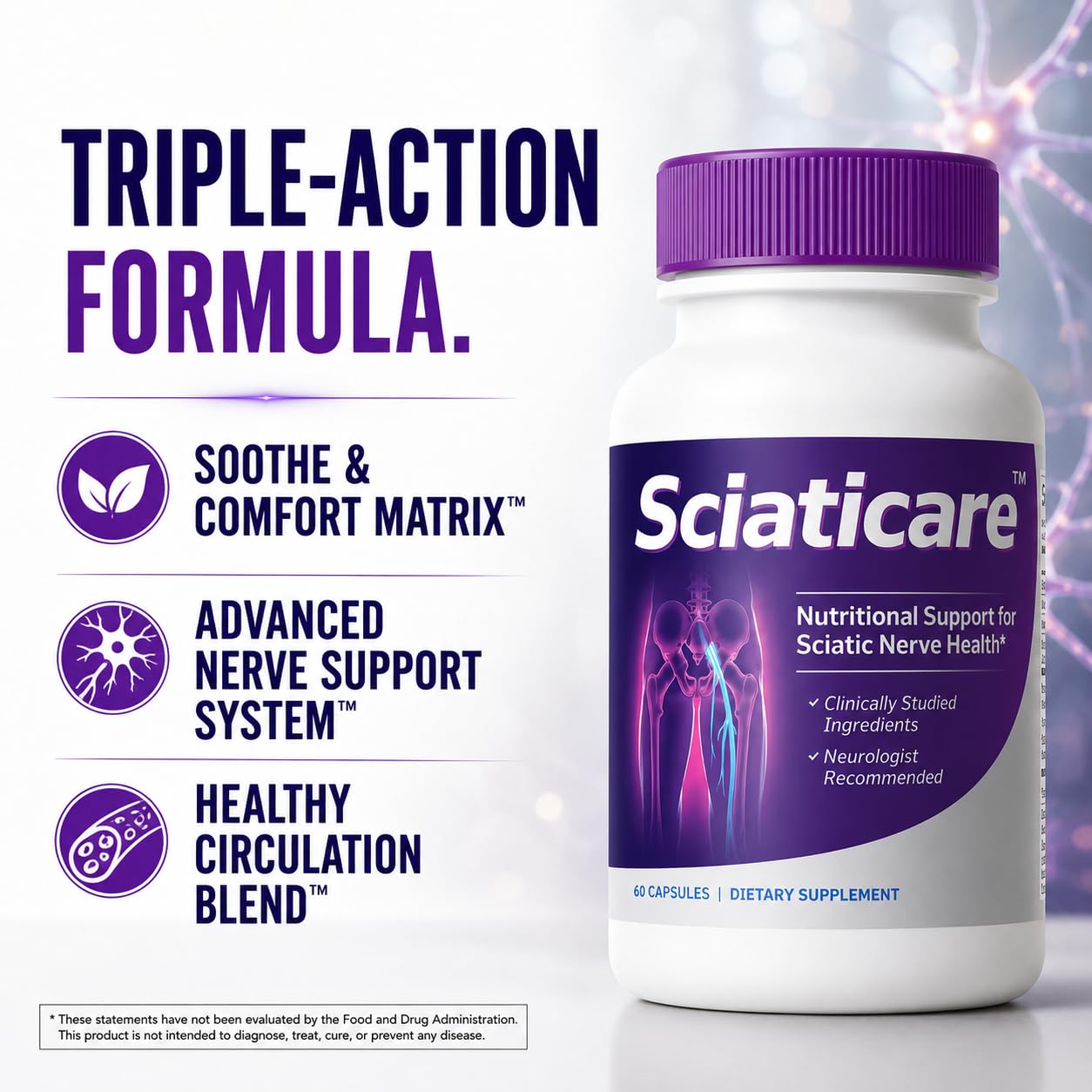 Vita Sciences Sciaticare cápsulas en mano para comparar tamaño y facilidad
