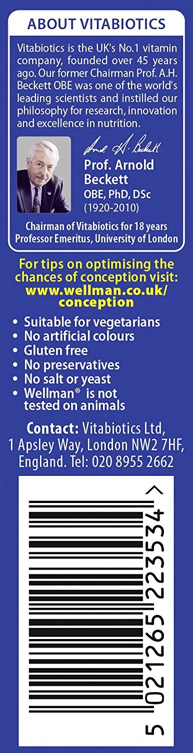 Vitabiotics Wellman Conception caja abierta mostrando 30 comprimidos y facilidad de uso