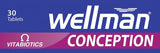 Vitabiotics Wellman Conception detalle de la tableta para apreciar tamaño y recubrimiento