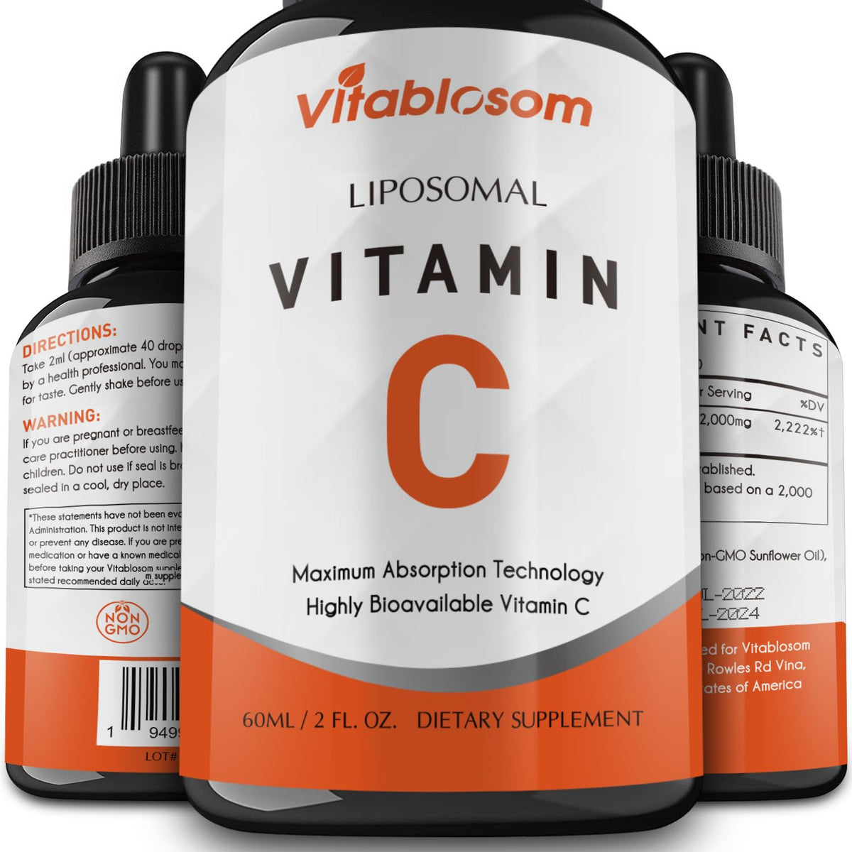 Vitablosom frontal del envase mostrando la botella y etiqueta clara, ideal para identificar el producto