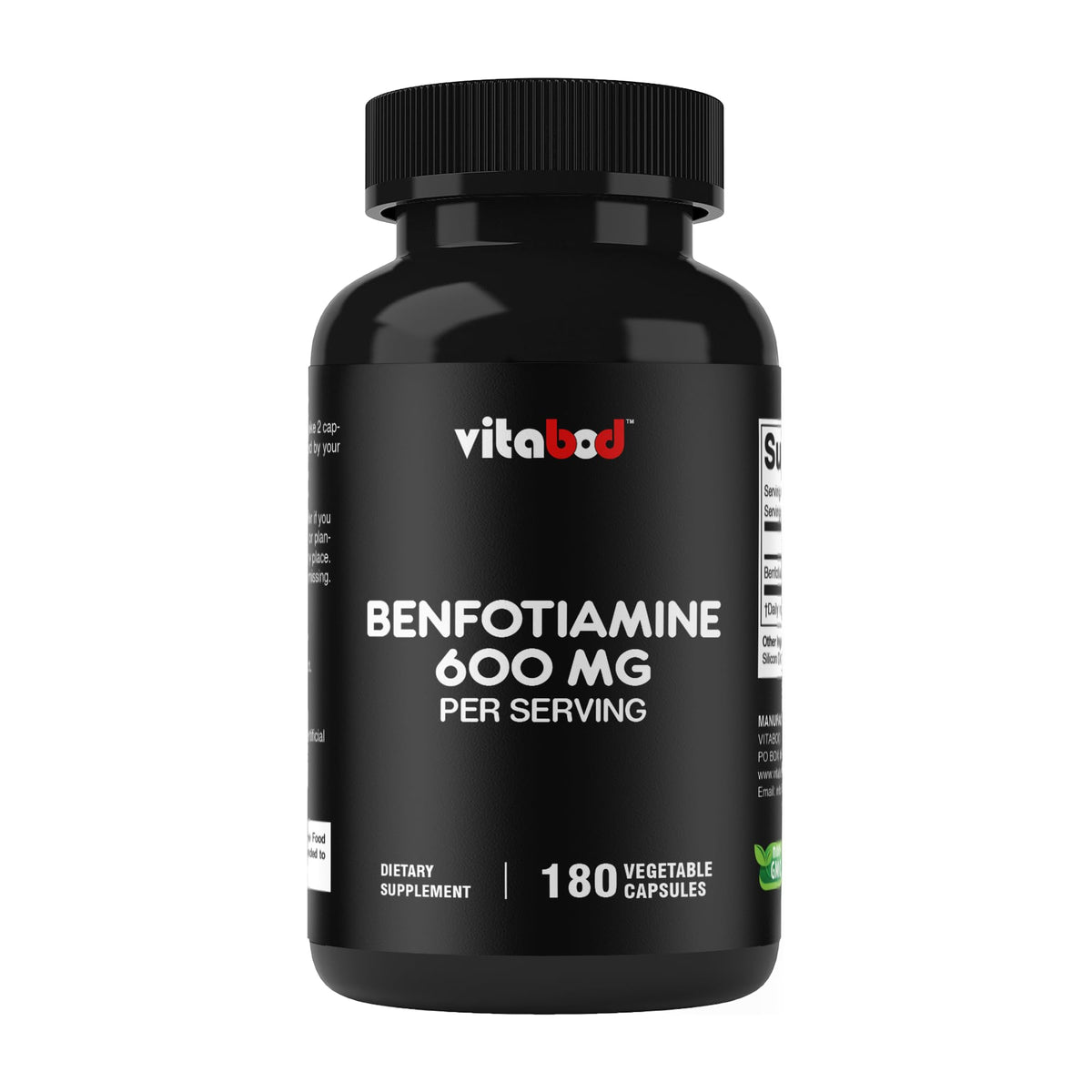 Vitabod botella frontal mostrando la dosis y el beneficio de alta biodisponibilidad