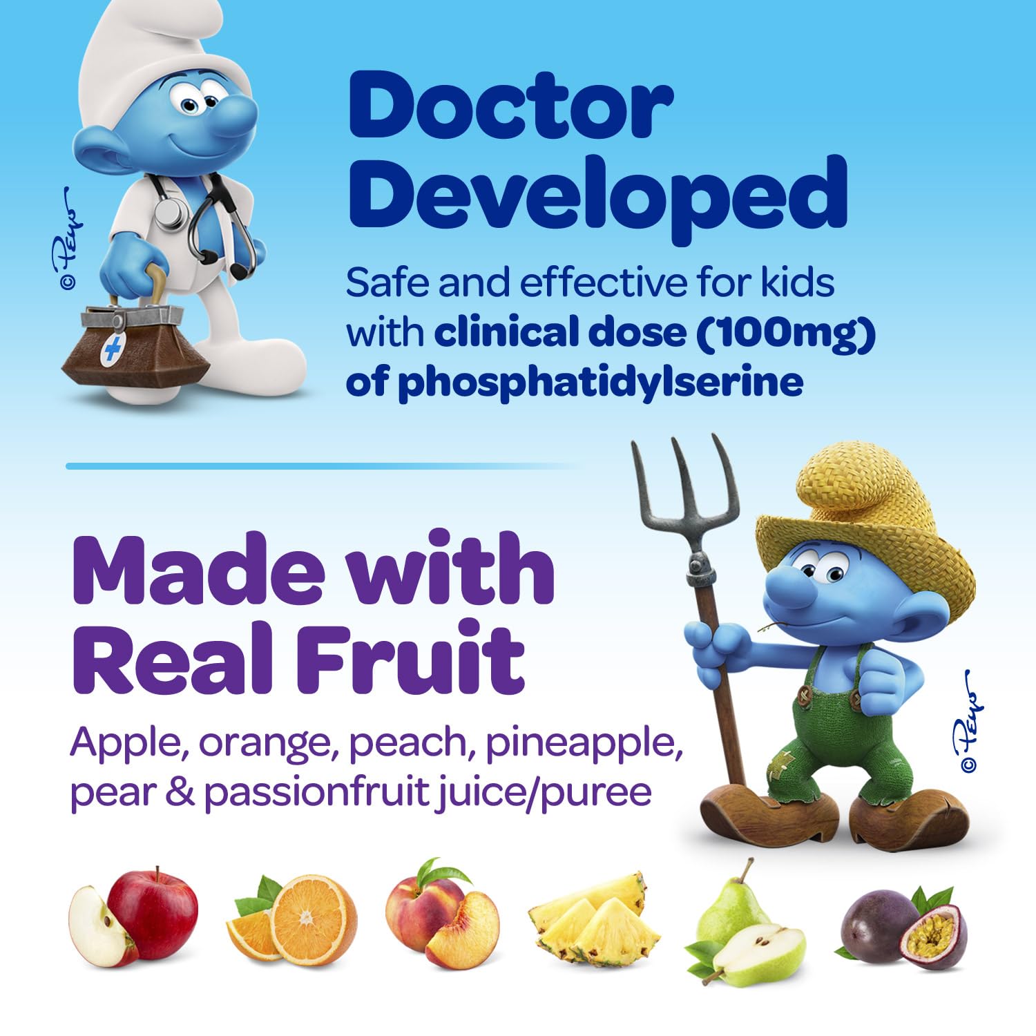 VITABURST Smurfs etiqueta con información nutricional y dosis recomendada