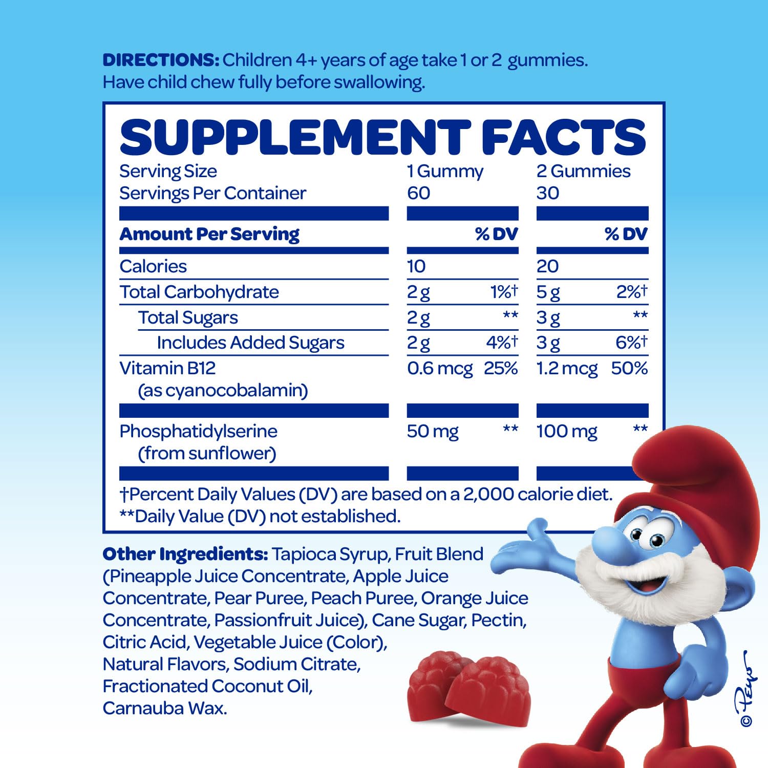 VITABURST Smurfs primer plano de gomita con textura y atractivo frutal