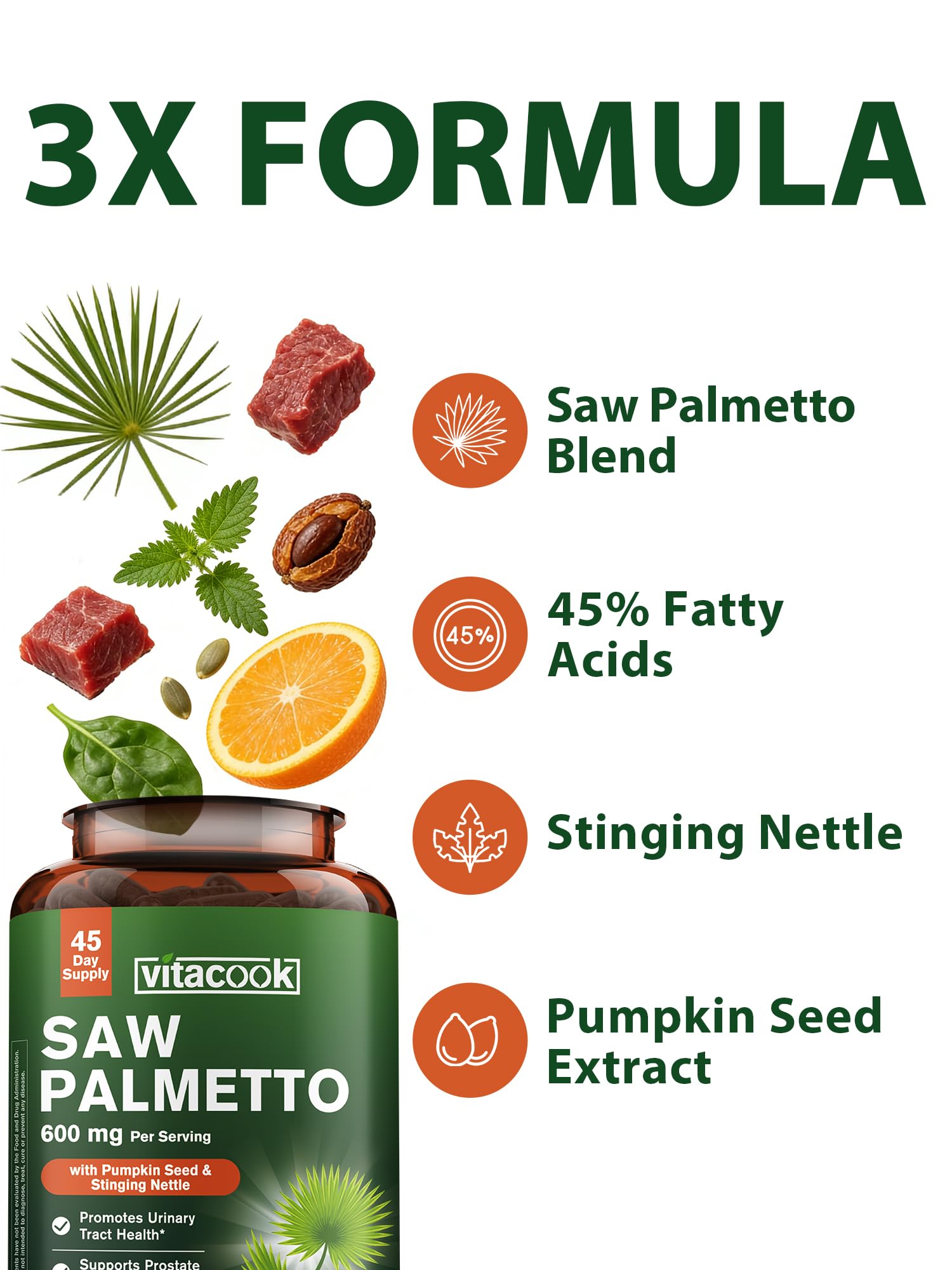 Vitacook textura del polvo de saw palmetto resaltando pureza