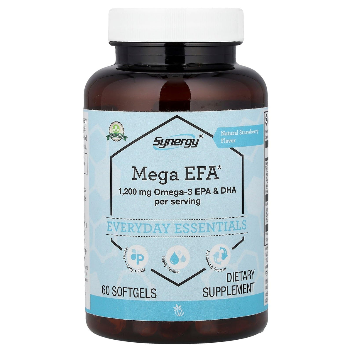 Vitacost Brand frasco frontal de Mega EFA con etiqueta clara y beneficio de 1.200 mg omega-3