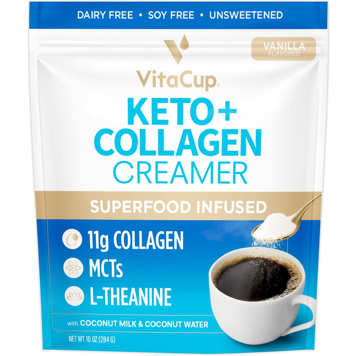 VitaCup envase frontal mostrando el sello keto y beneficios