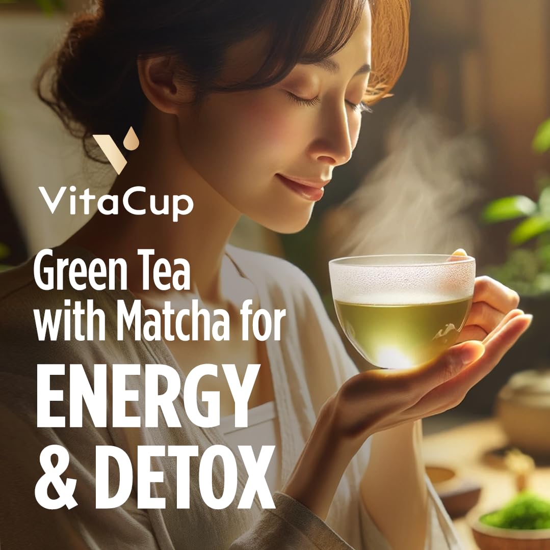 VitaCup detalle de polvo matcha con textura fina y aroma umami visible
