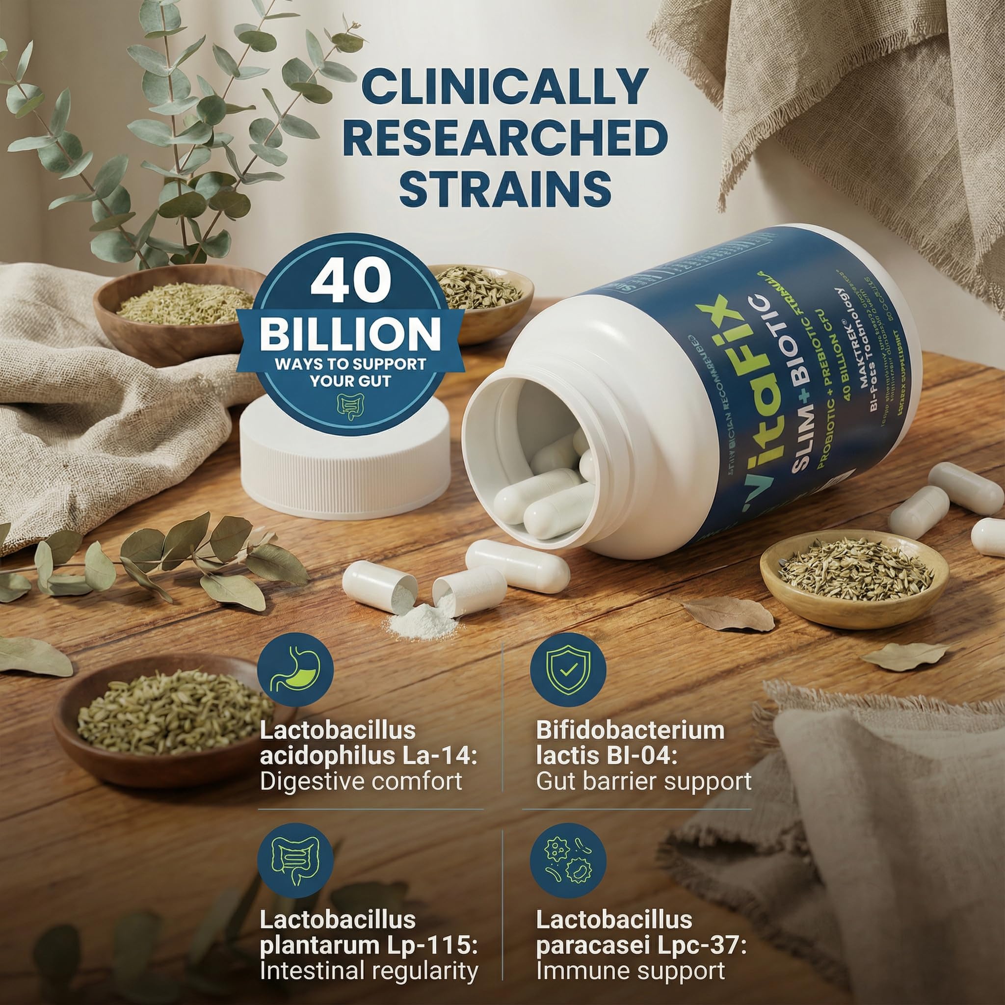 VitaFix caja con 60 ct destacando fórmula vegana y no-GMO