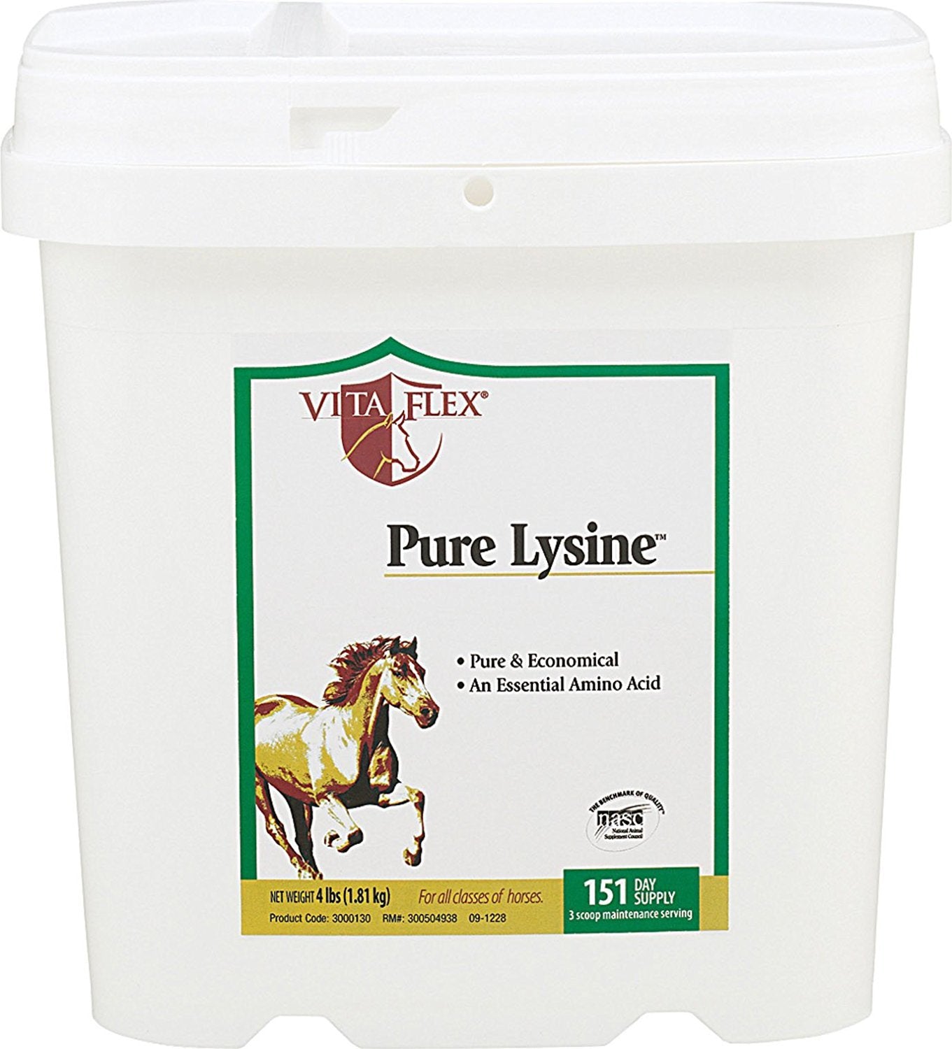 Vita Flex envase frontal de Pure Lysine mostrando etiqueta y duración de suministro