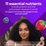 Vitafusion etiqueta con lista de nutrientes y cantidades por porción clara