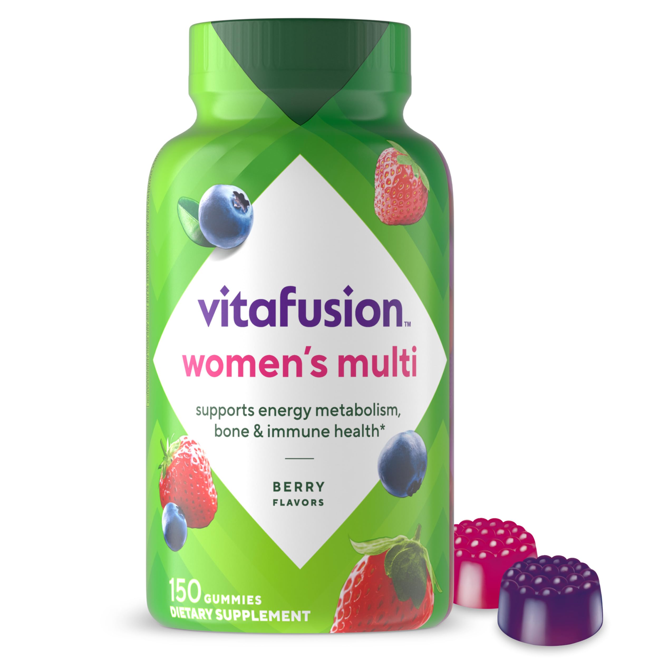 Vitafusion tarro frontal mostrando diseño y cantidad, conveniencia diaria