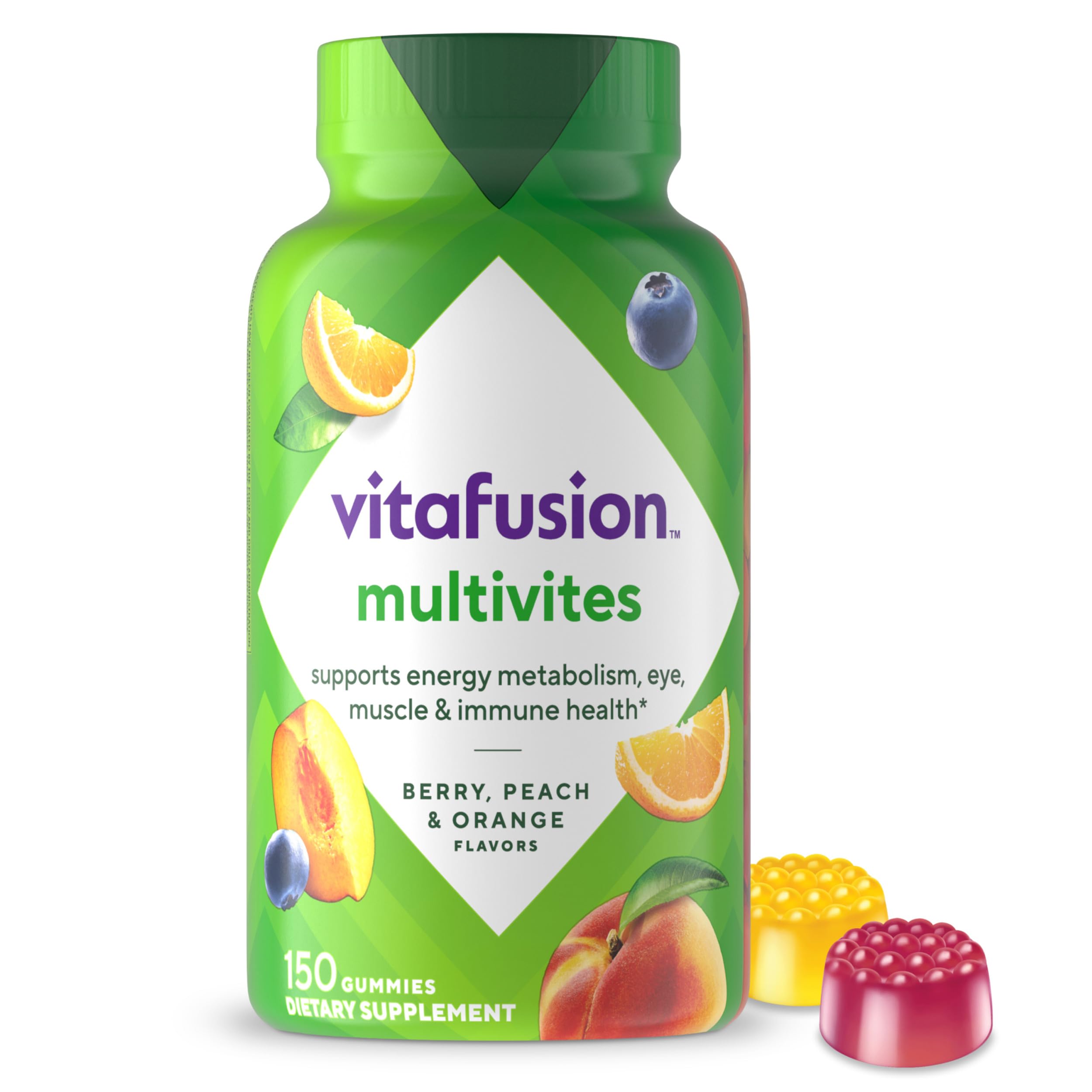 Vitafusion envase frontal Multivites muestra 150 gomitas y beneficios diarios