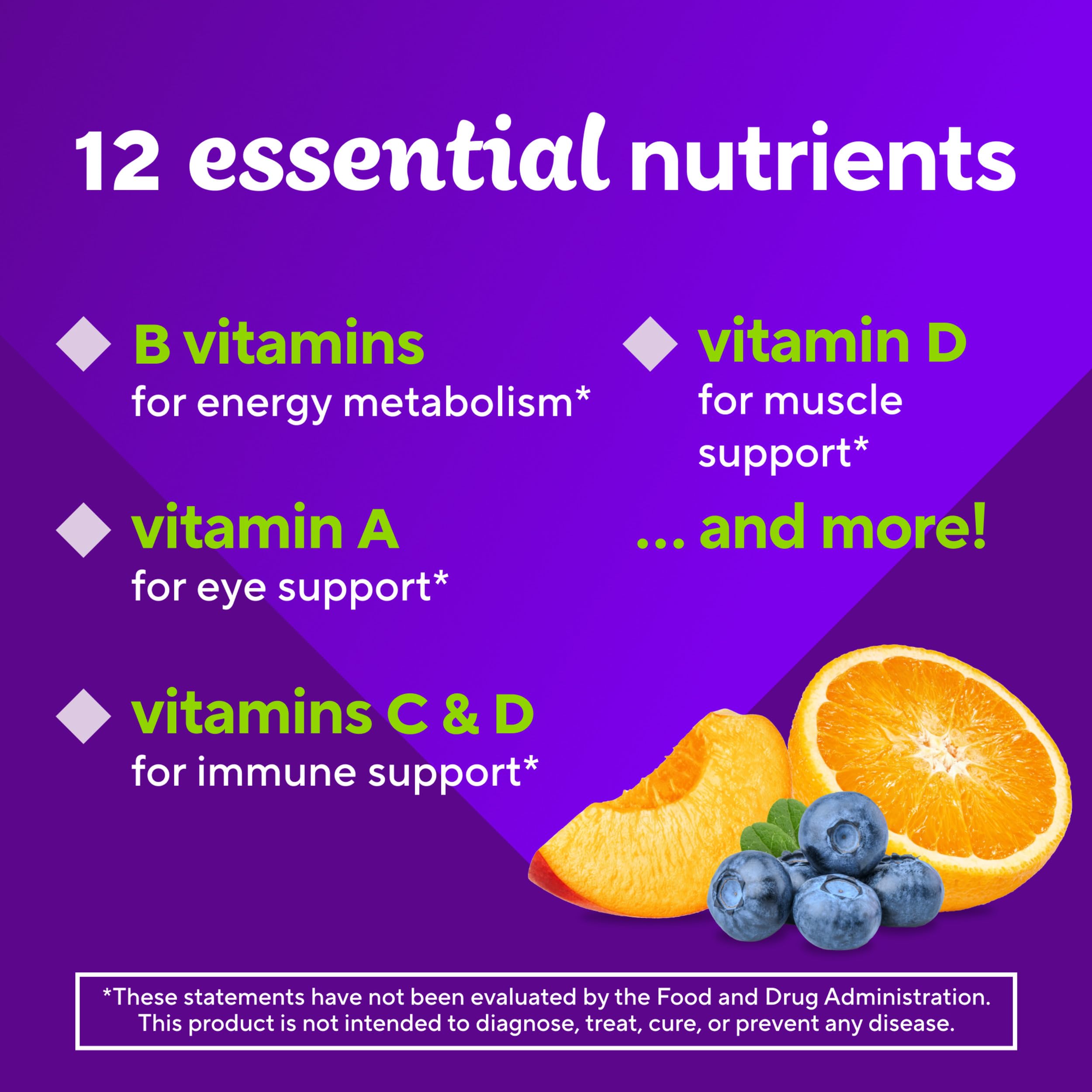 Etiqueta nutricional Vitafusion Multivites mostrando lista de vitaminas