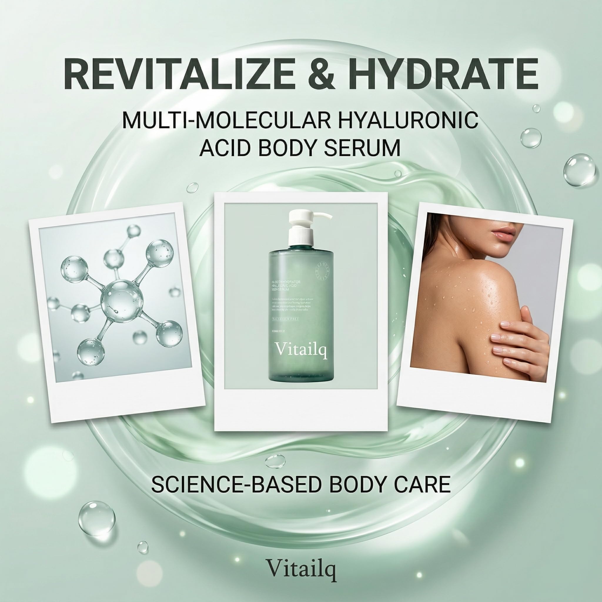 Vitailq Beauty aplicación en brazo mostrando acabado no graso y piel suave