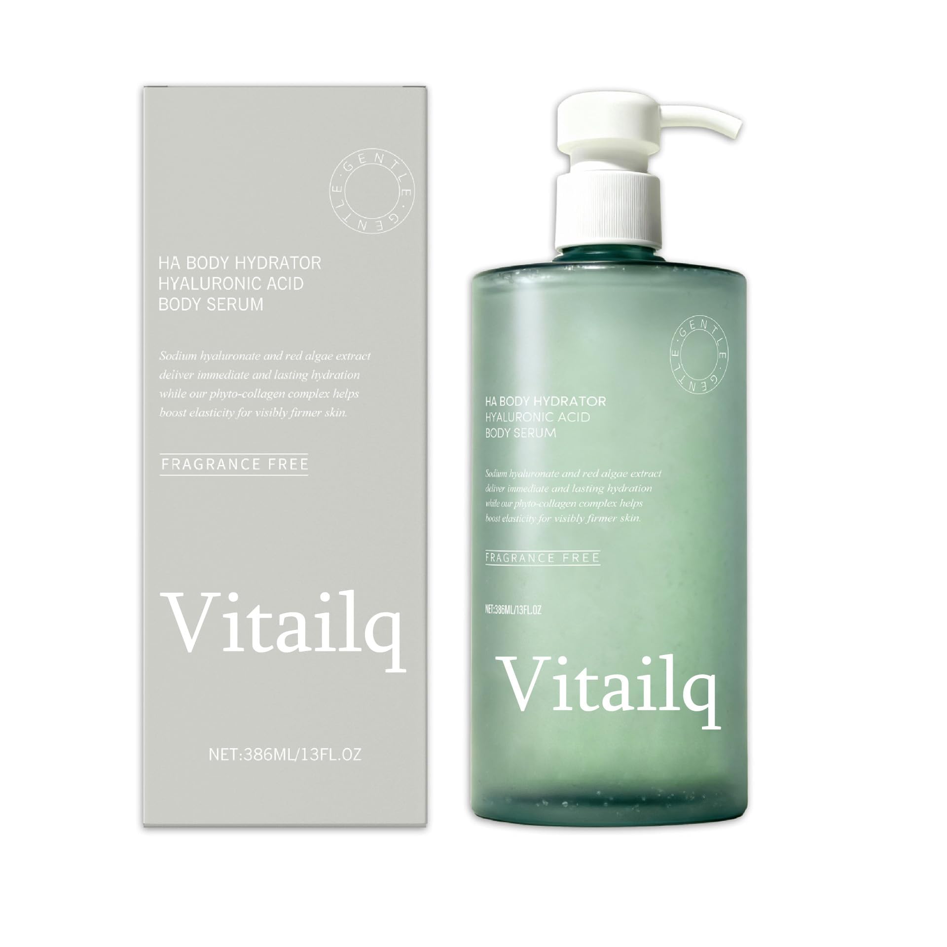 Vitailq Beauty envase frontal mostrando diseño y volumen 386 ml, hidratación visible