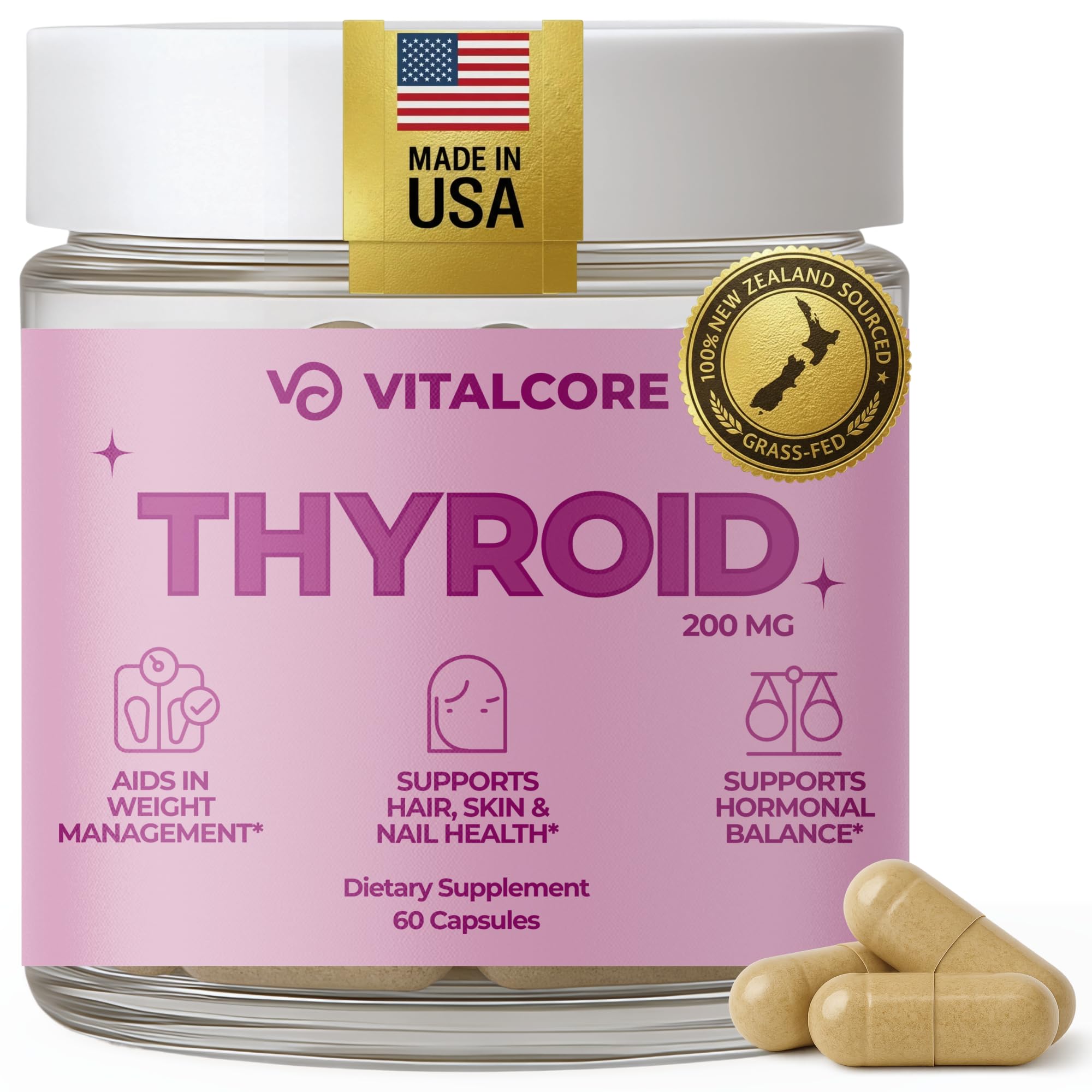 Vital Core frasco frontal mostrando etiqueta clara y sin alérgenos