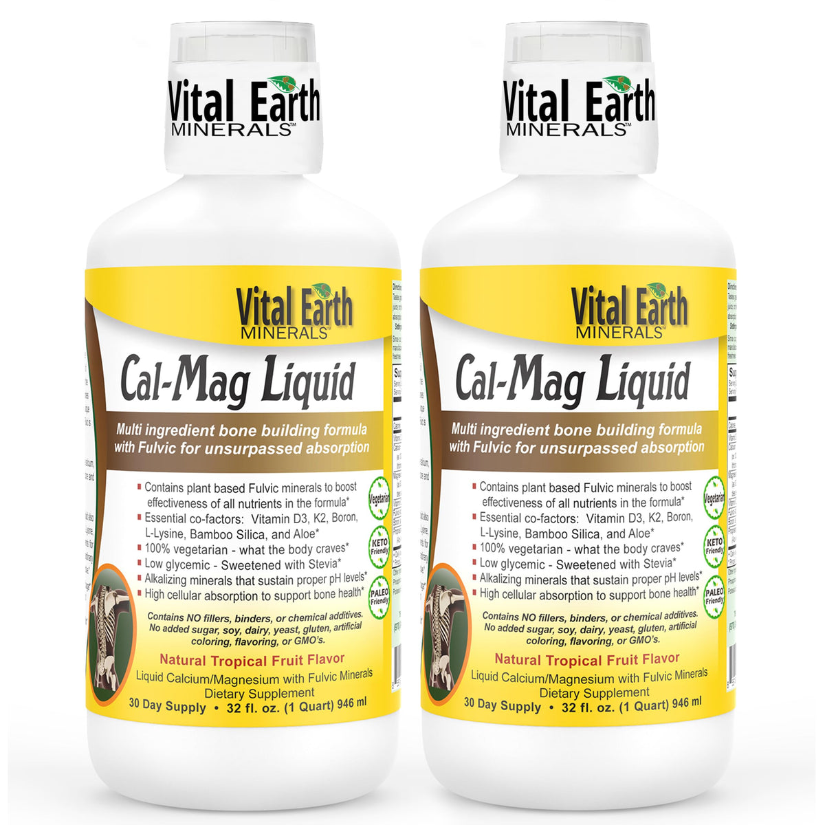 Vital Earth Minerals envase frontal mostrando fórmula y beneficios