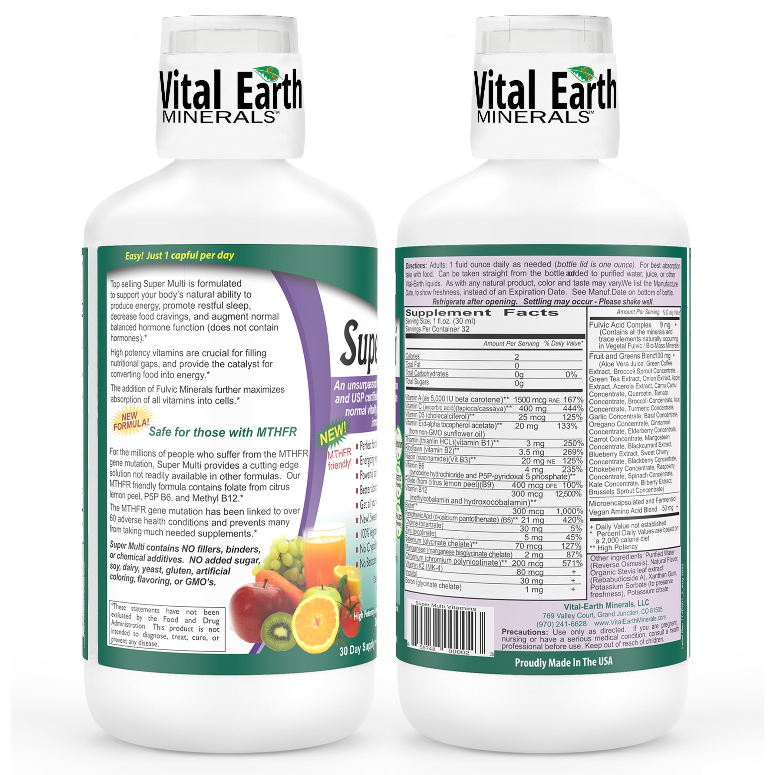 Vital Earth Minerals etiqueta detallada con lista de ingredientes y beneficios